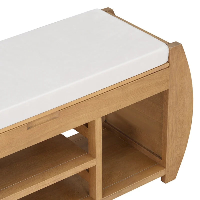 Banc de rangement rétro multifonctionnel avec coussin et panneau latéral incurvé pour l’entrée et le salon