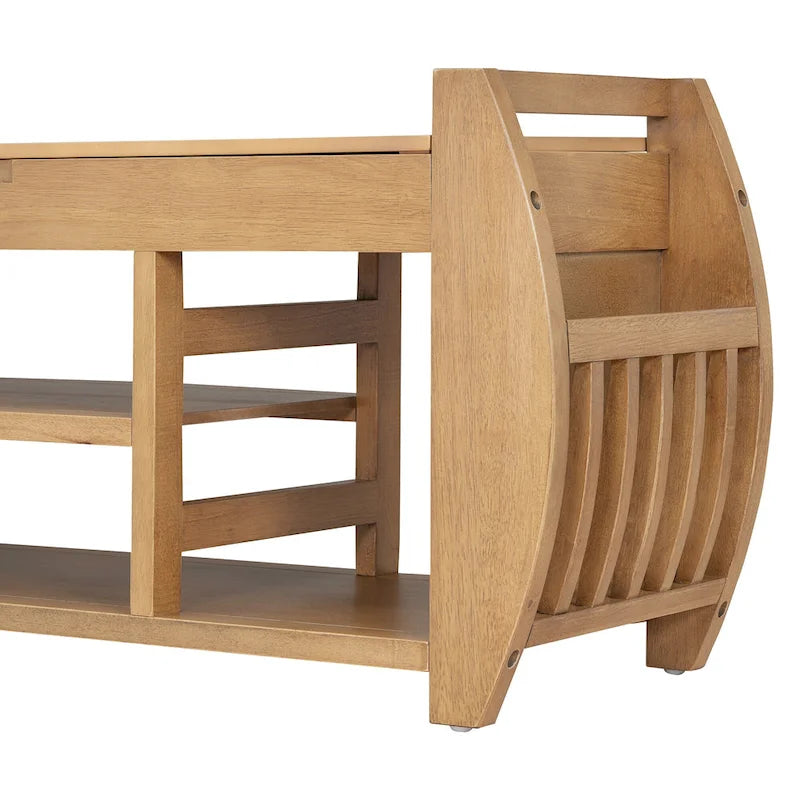 Banc de rangement rétro multifonctionnel avec coussin et panneau latéral incurvé pour l’entrée et le salon