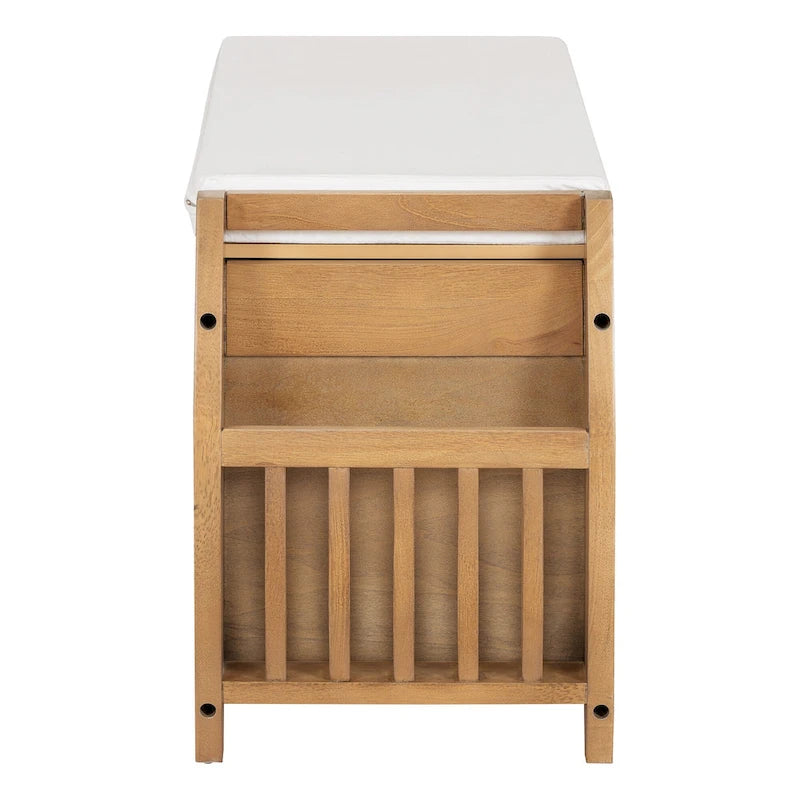 Banc de rangement rétro multifonctionnel avec coussin et panneau latéral incurvé pour l’entrée et le salon