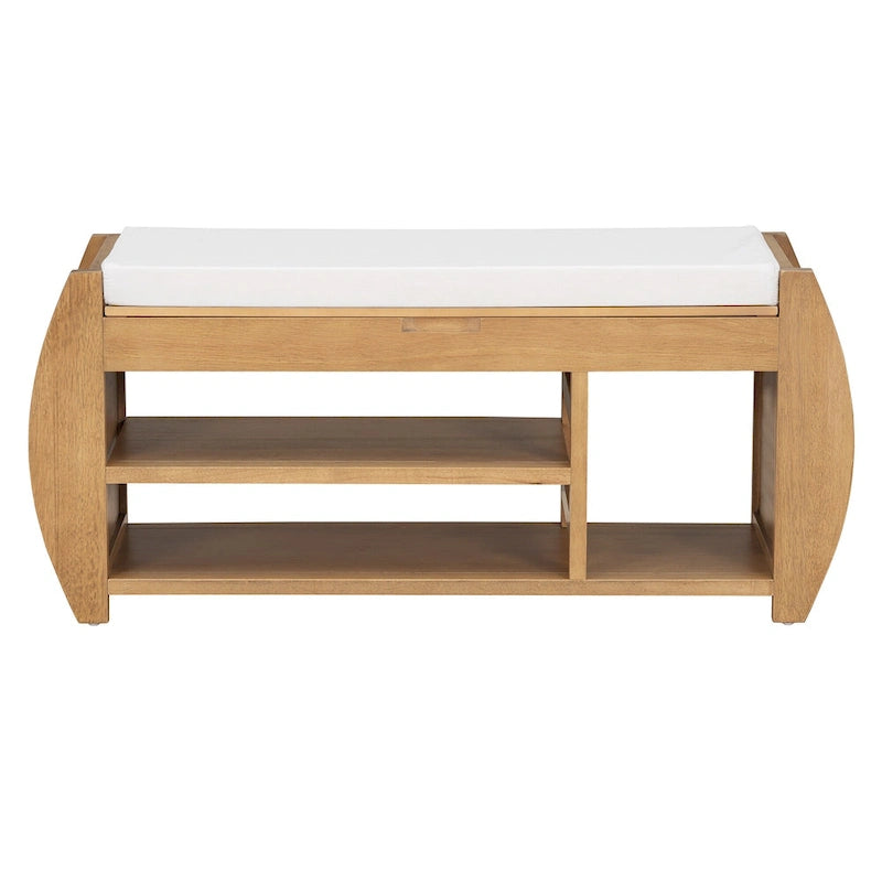 Banc de rangement rétro multifonctionnel avec coussin et panneau latéral incurvé pour l’entrée et le salon