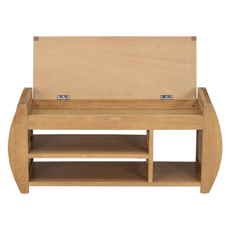 Banc de rangement rétro multifonctionnel avec coussin et panneau latéral incurvé pour l’entrée et le salon