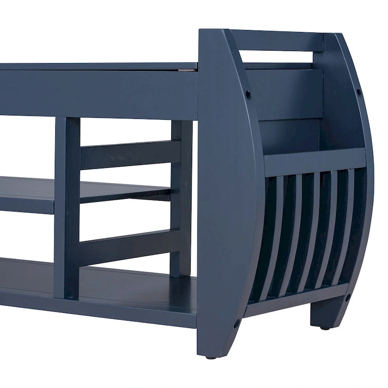 Banc de rangement rétro multifonctionnel avec coussin et panneau latéral incurvé pour l’entrée et le salon