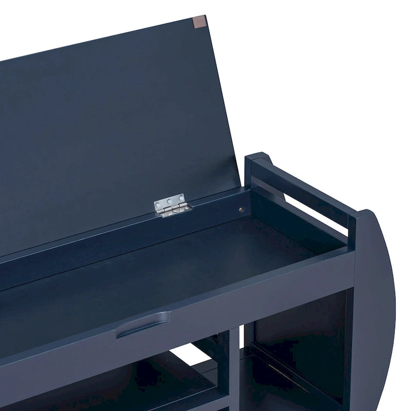 Banc de rangement rétro multifonctionnel avec coussin et panneau latéral incurvé pour l’entrée et le salon