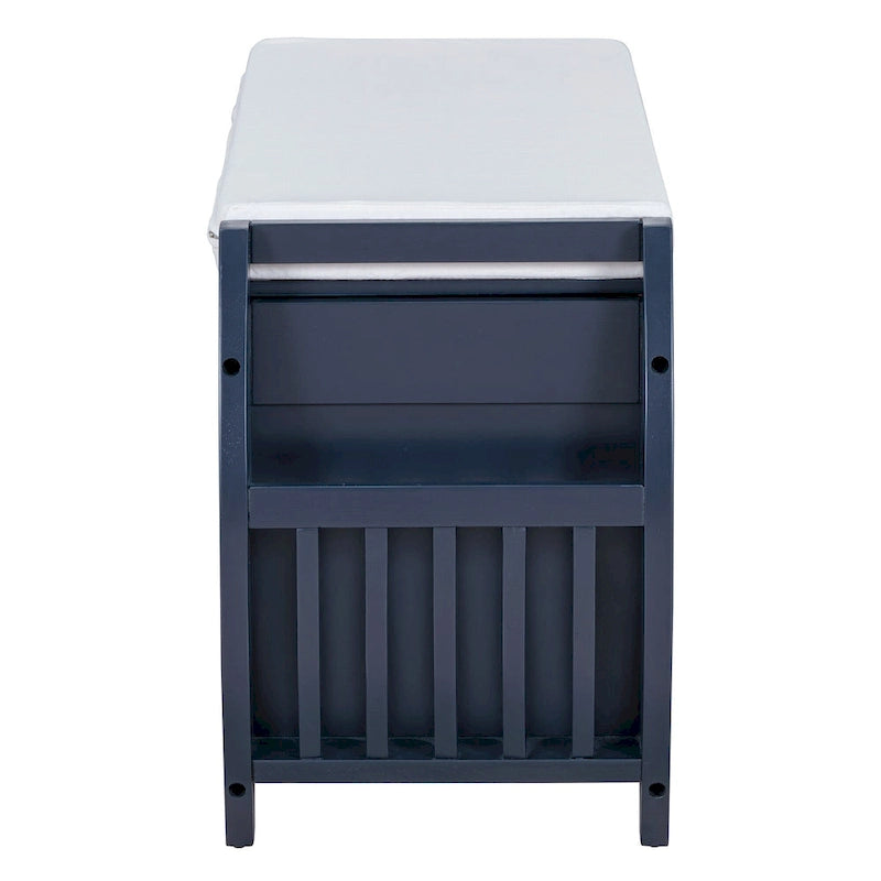 Banc de rangement rétro multifonctionnel avec coussin et panneau latéral incurvé pour l’entrée et le salon