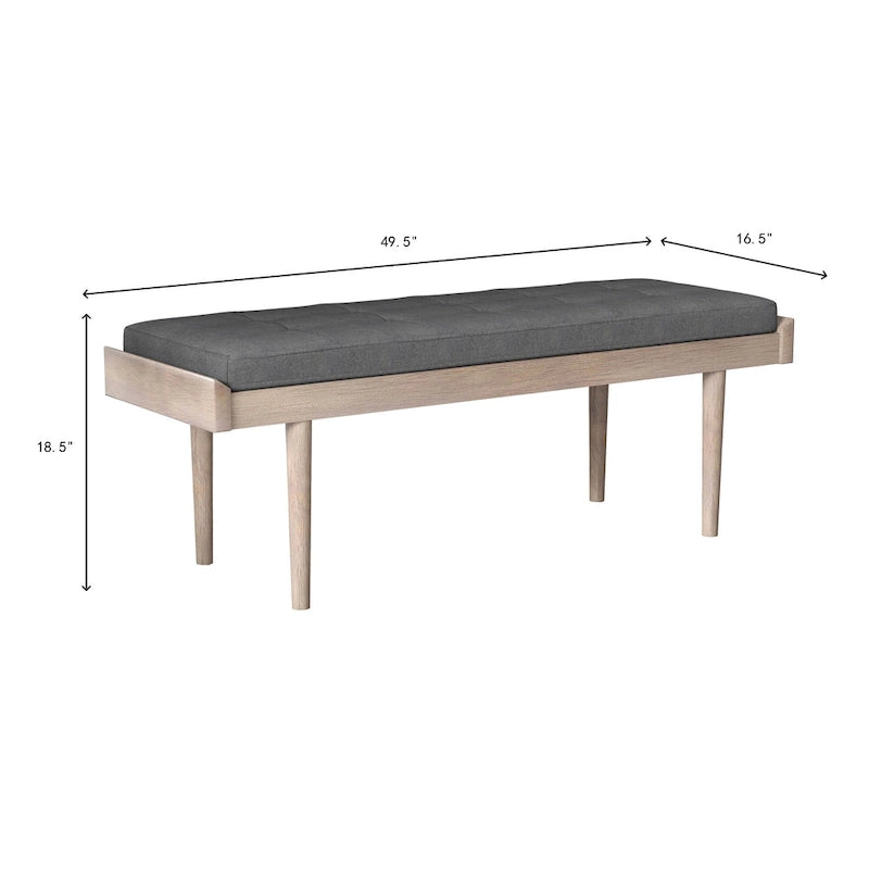 Modern Tufted Upholstered Bench Tapered Wood Legs Entryway Gray Natural