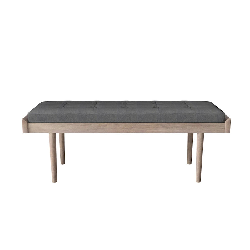 Modern Tufted Upholstered Bench Tapered Wood Legs Entryway Gray Natural