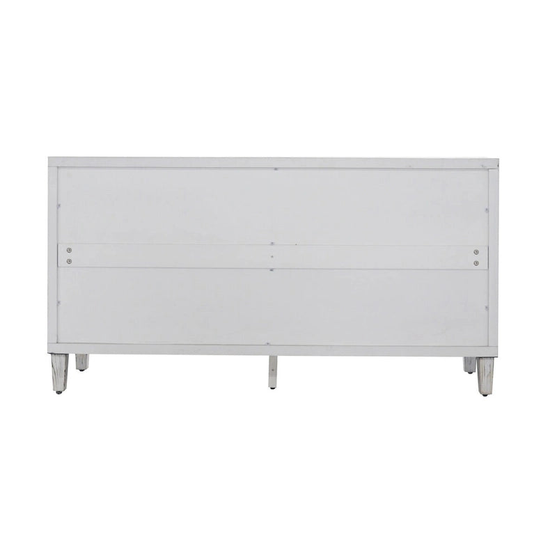 4-Door Sideboard Circle Petal Relief Doors Adjustable Shelves Black Knobs White Washed