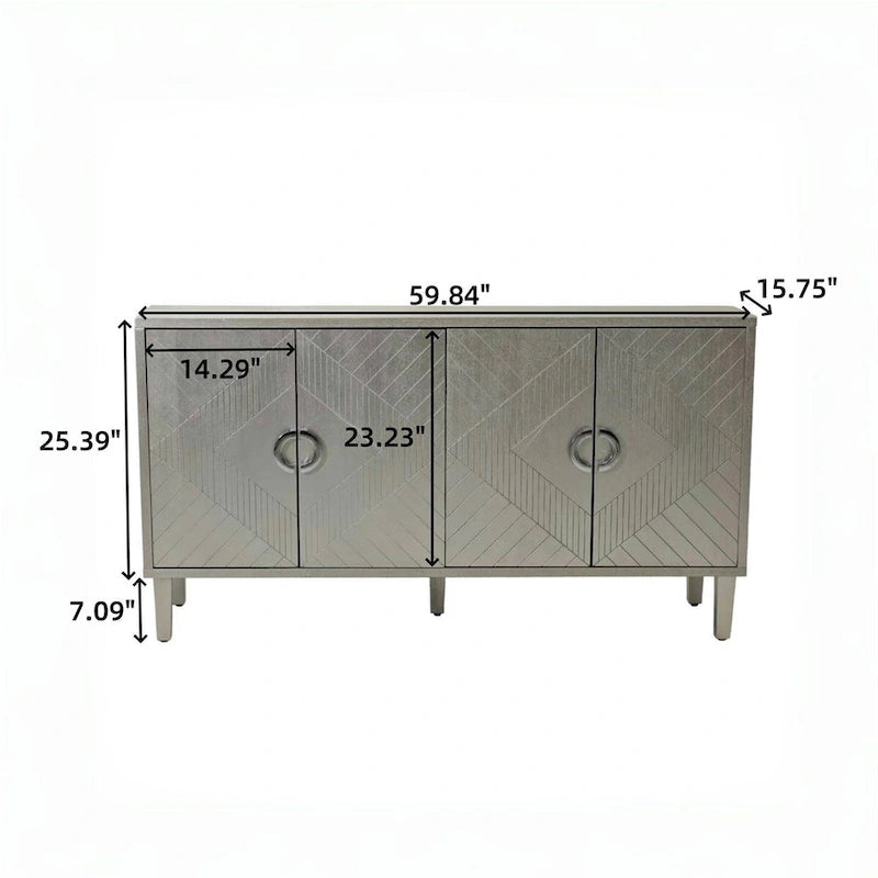 4-Door Sideboard Storage Cabinet Sculpted Lines Round Pulls Navy Blue