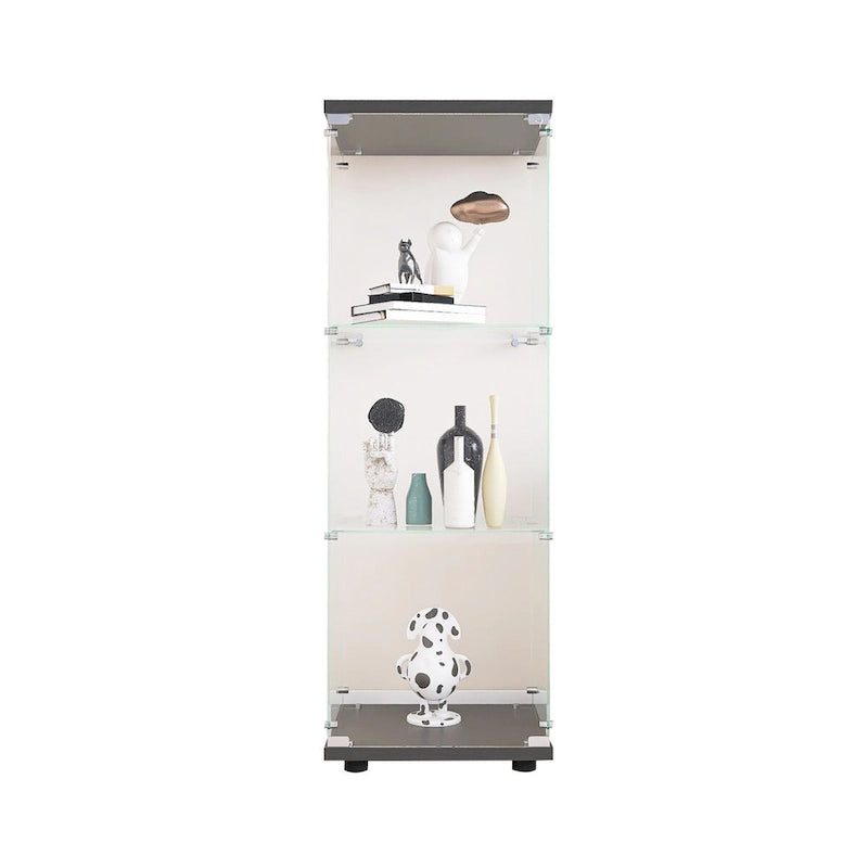 Vitrine en verre avec 3 étagères, vitrine à porte unique, bibliothèque en verre noire sur pied, installation rapide
