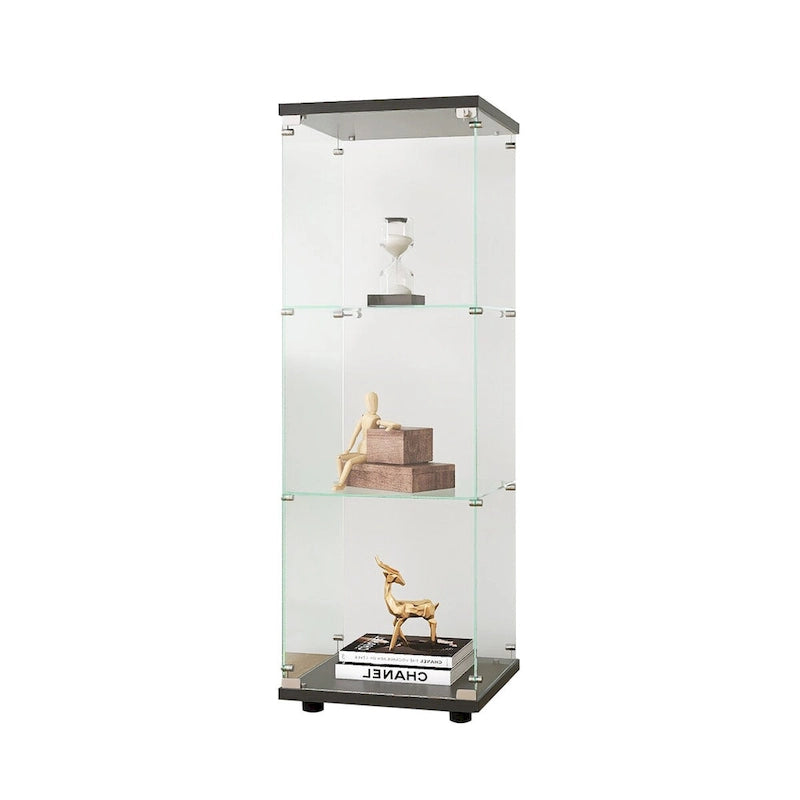 Vitrine en verre avec 3 étagères, vitrine à porte unique, bibliothèque en verre noire sur pied, installation rapide