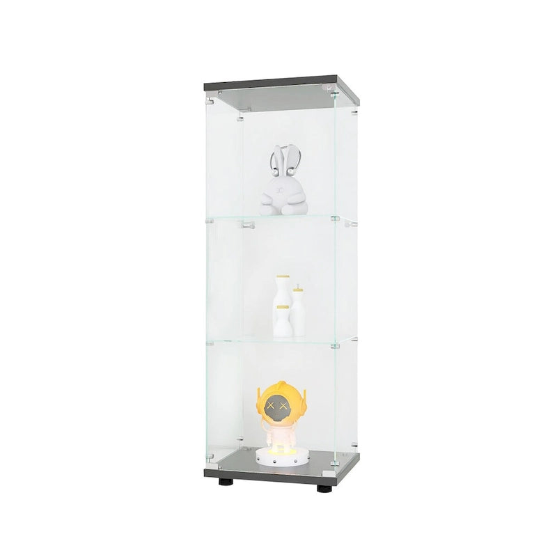 Vitrine en verre avec 3 étagères, vitrine à porte unique, bibliothèque en verre noire sur pied, installation rapide