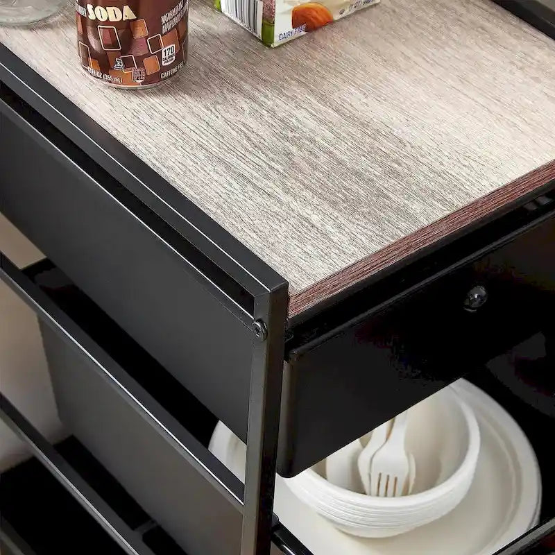 4-Drawer Rolling Storage Cart Wood-Look Top Narrow Slim Fit Dorm Bedroom Kitchen Black