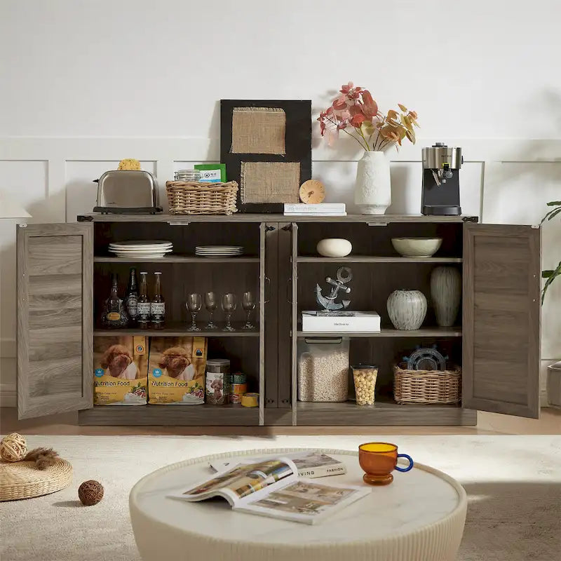 Rustic Faux Rattan Storage Cabinet