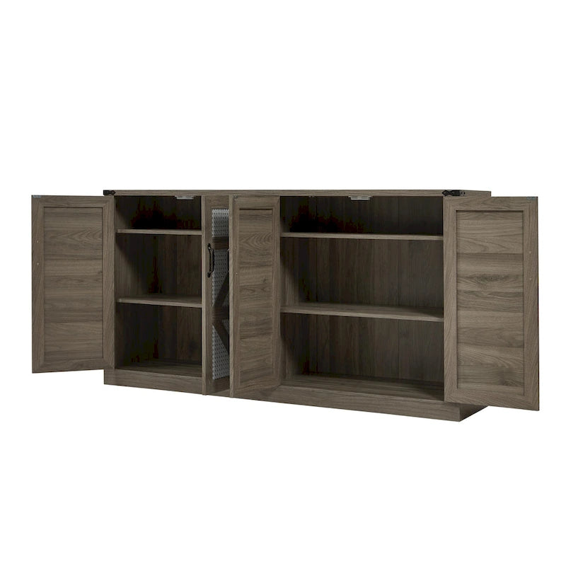 Rustic Faux Rattan Storage Cabinet