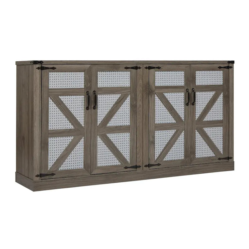 Rustic Faux Rattan Storage Cabinet
