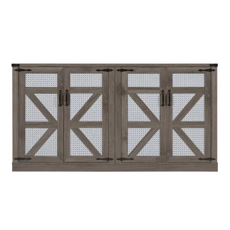 Rustic Faux Rattan Storage Cabinet