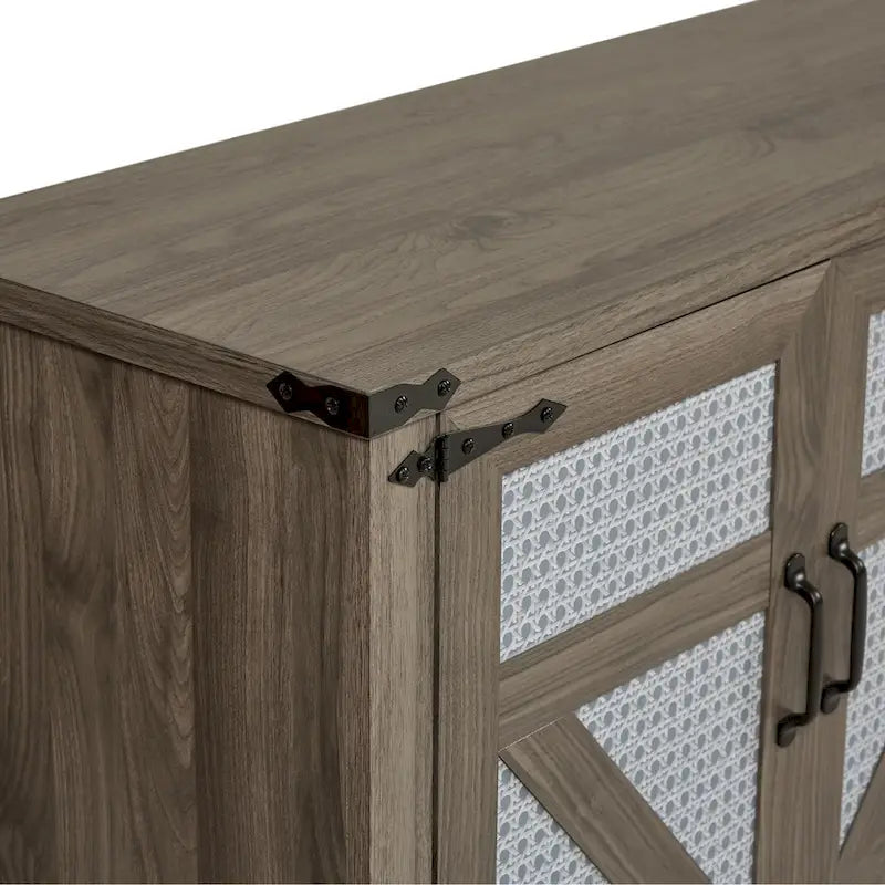 Rustic Faux Rattan Storage Cabinet