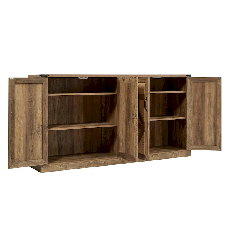 Rustic Faux Rattan Storage Cabinet