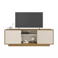 63-Inch TV Stand Fits TVs up to 70-Inch Geometric Relief Doors Center Open Shelves Cable Management Black