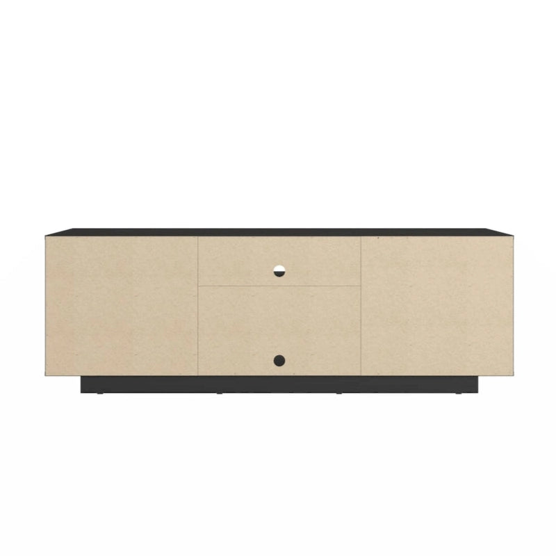 63-Inch TV Stand Fits TVs up to 70-Inch Geometric Relief Doors Center Open Shelves Cable Management Black