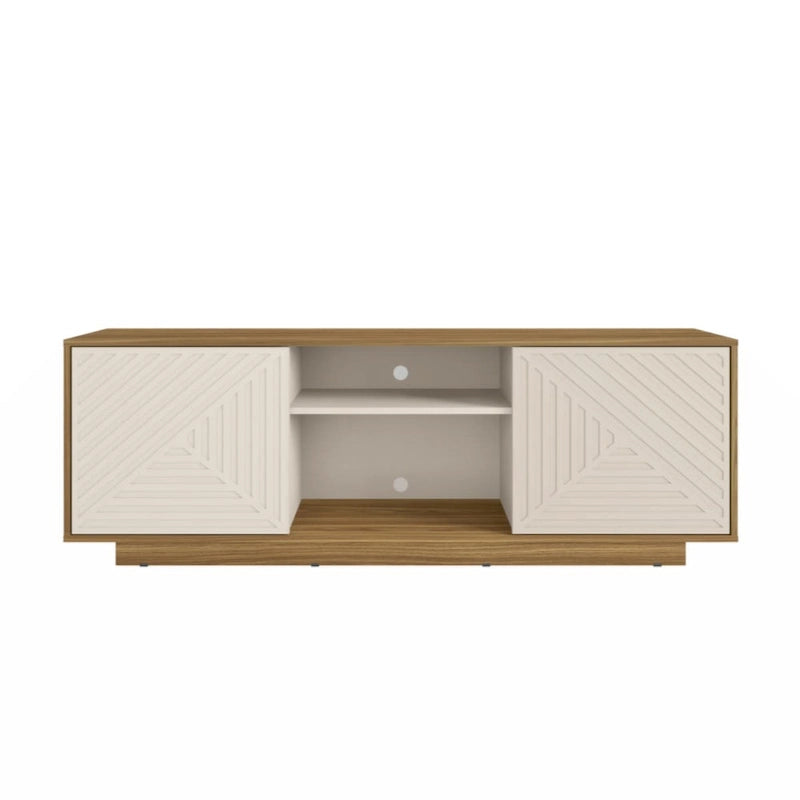 63-Inch TV Stand Fits TVs up to 70-Inch Geometric Relief Doors Center Open Shelves Cable Management Black